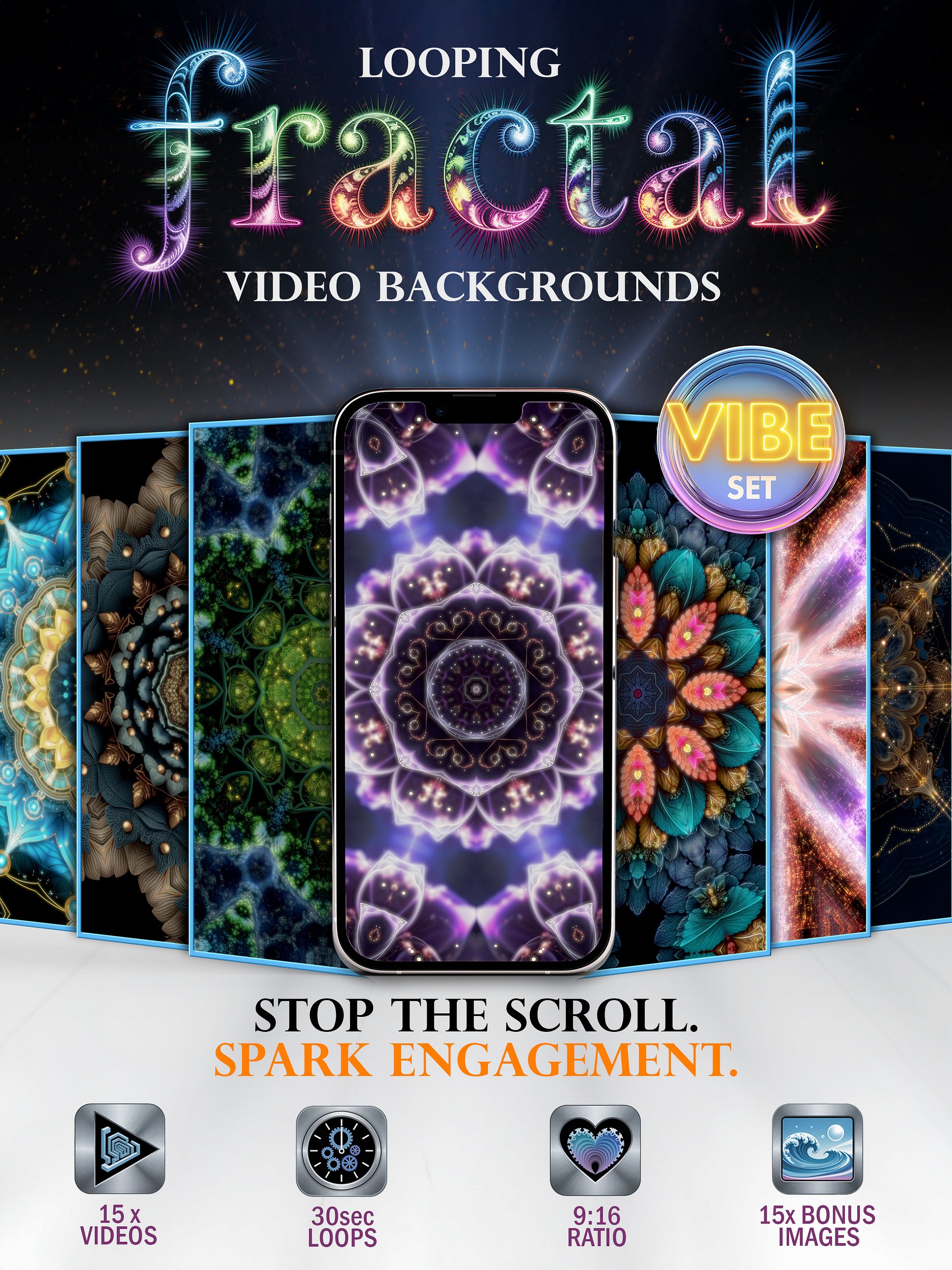 Mesmerizing Animated Backgrounds: 15 Fractal Loops for Reels, Shorts & Canva product image (7)