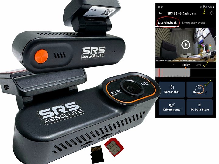 SRS ABSOLUTE Plug/Play 2K 4G DashCam| GPS+Live Video Monitor | Download/Playback/Livestream| GPS Tracking | Geo-Fence | Hyper Lapse | G-Sensor| Motion Sensor| 1TB MicroSD support (S2 2K 4G) product image (1)