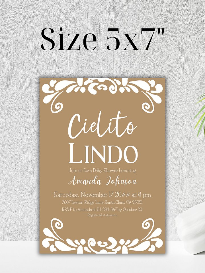 Cielito Lindo Baby Shower Invitation Template for your Talavera Inspired Mexican Fiesta Party - Beige Gender Neutral Printable Invite product image (2)