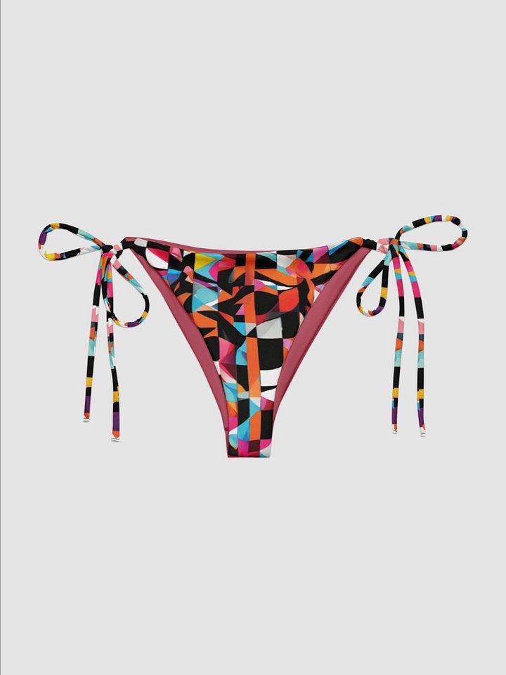 Recycled String Bikini Bottom "Colorful Modern Abstract Checkered Art Printed" product image (2)