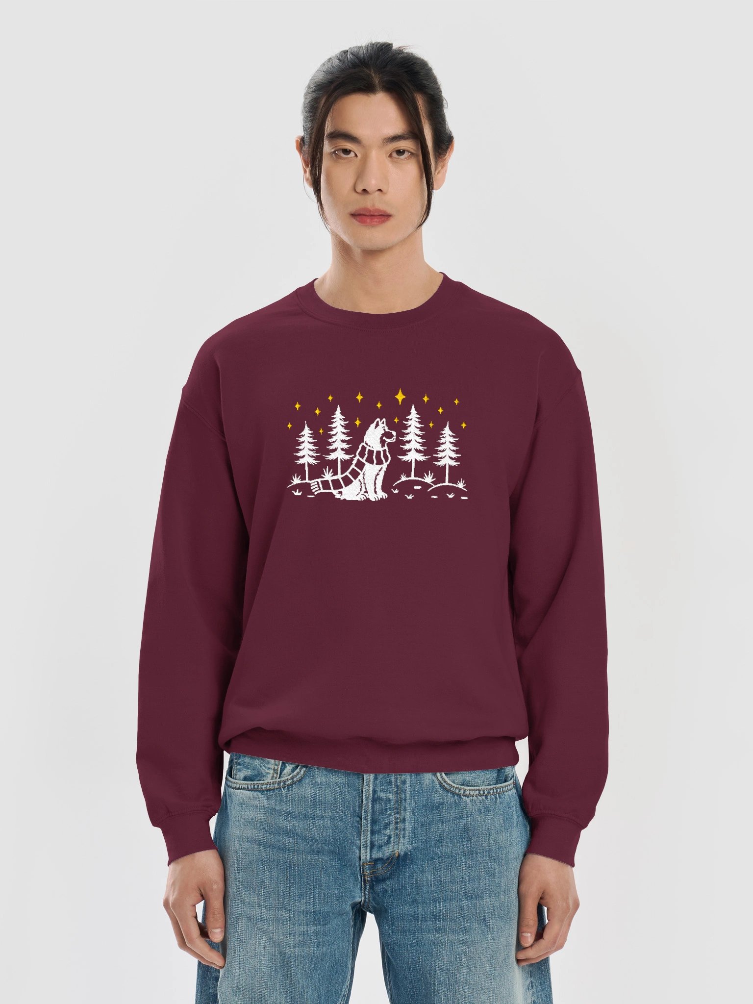 American Akita Winter/Christmas Line Art Design Embroidered Sweatshirt product image (29)