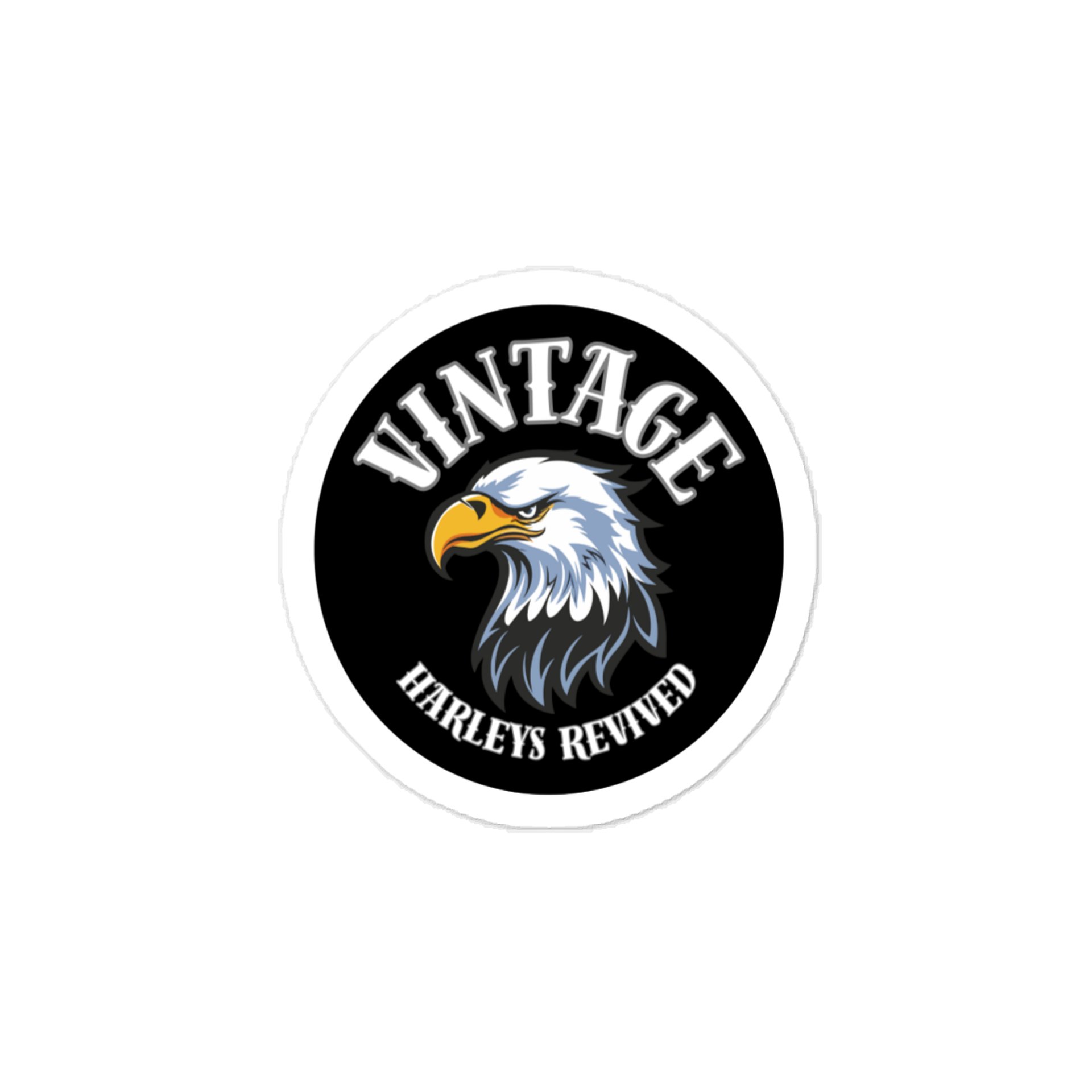 Vintage Harleys Revived Eagle Sticker – Black Round product image (1)