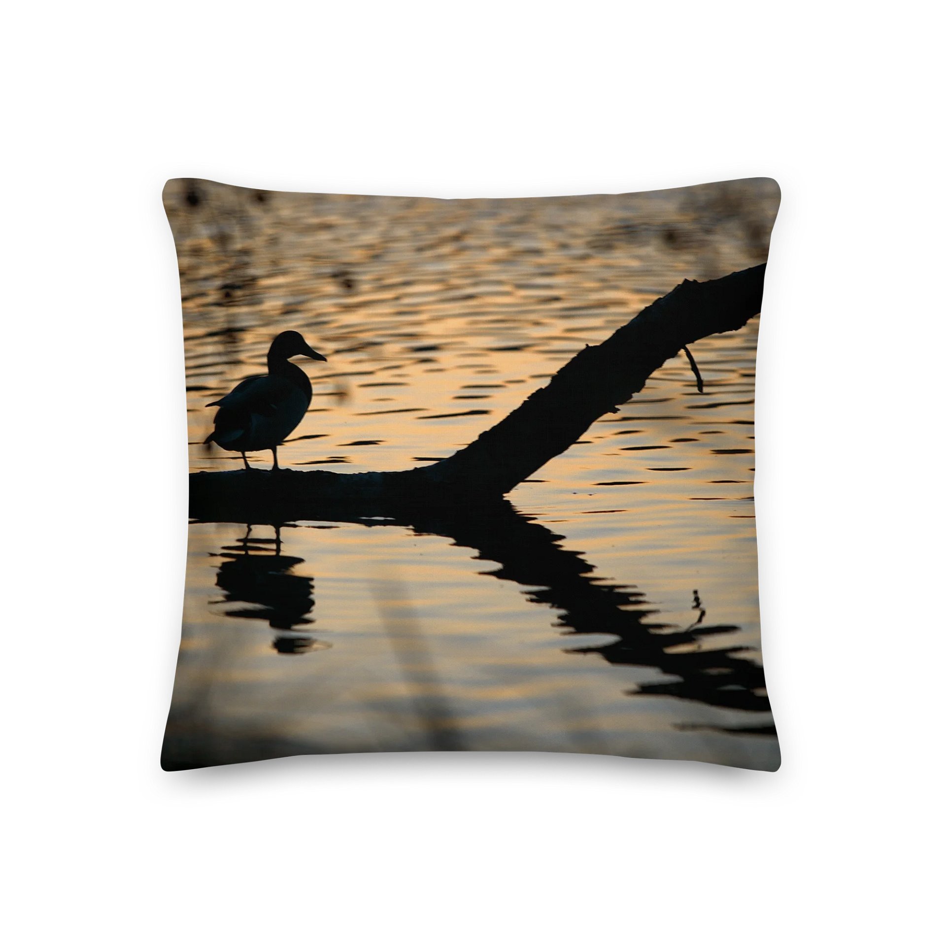 Premium pillow - Silhouette of a duck on a branch in the water product image (3)