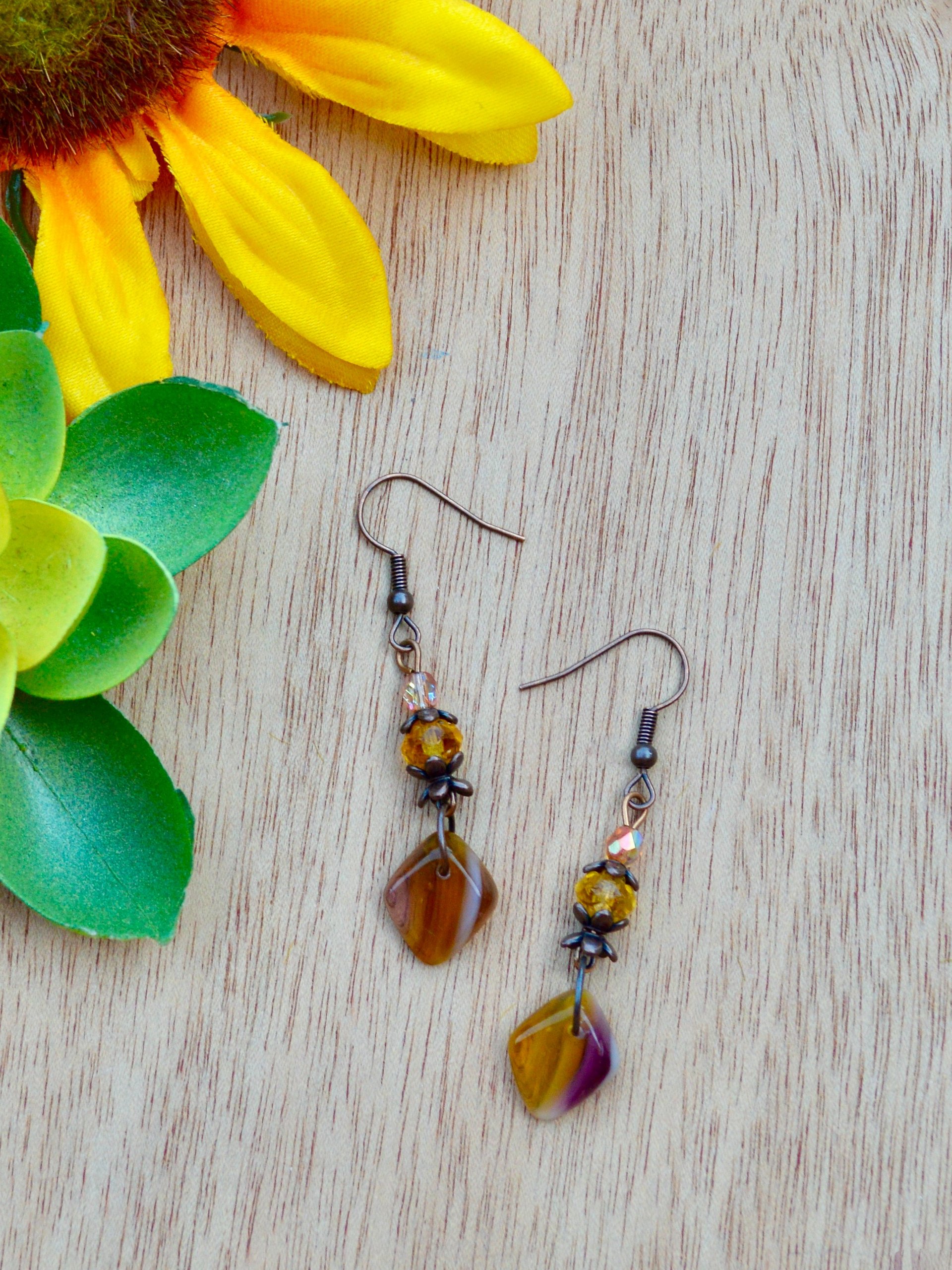 Earthy Copper Czech Glass Handmade Dangle Earrings product image (3)