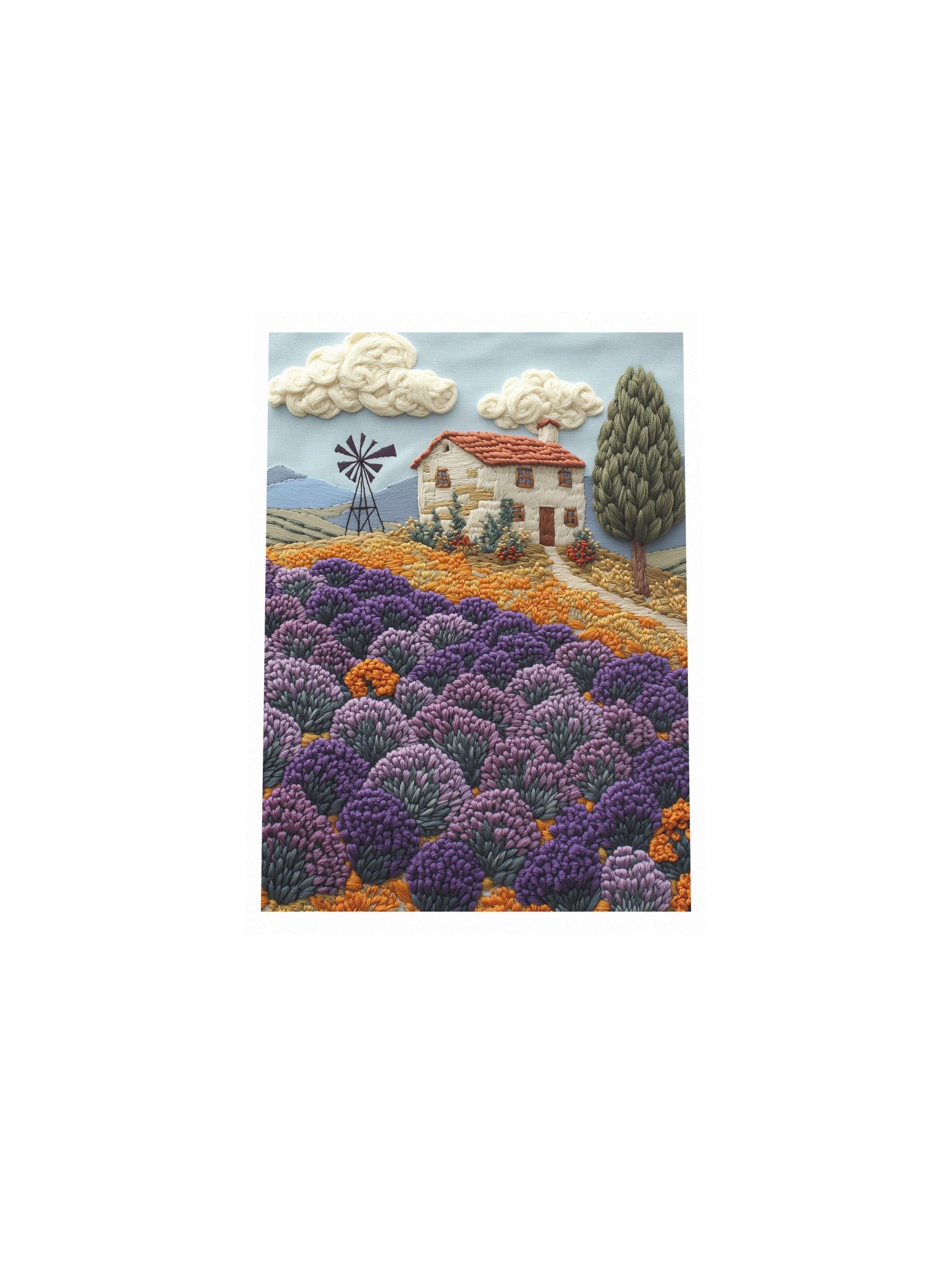 A Little Barn in the Countryside | Embroidery-Style Wall Art — Unframed Print product image (4)