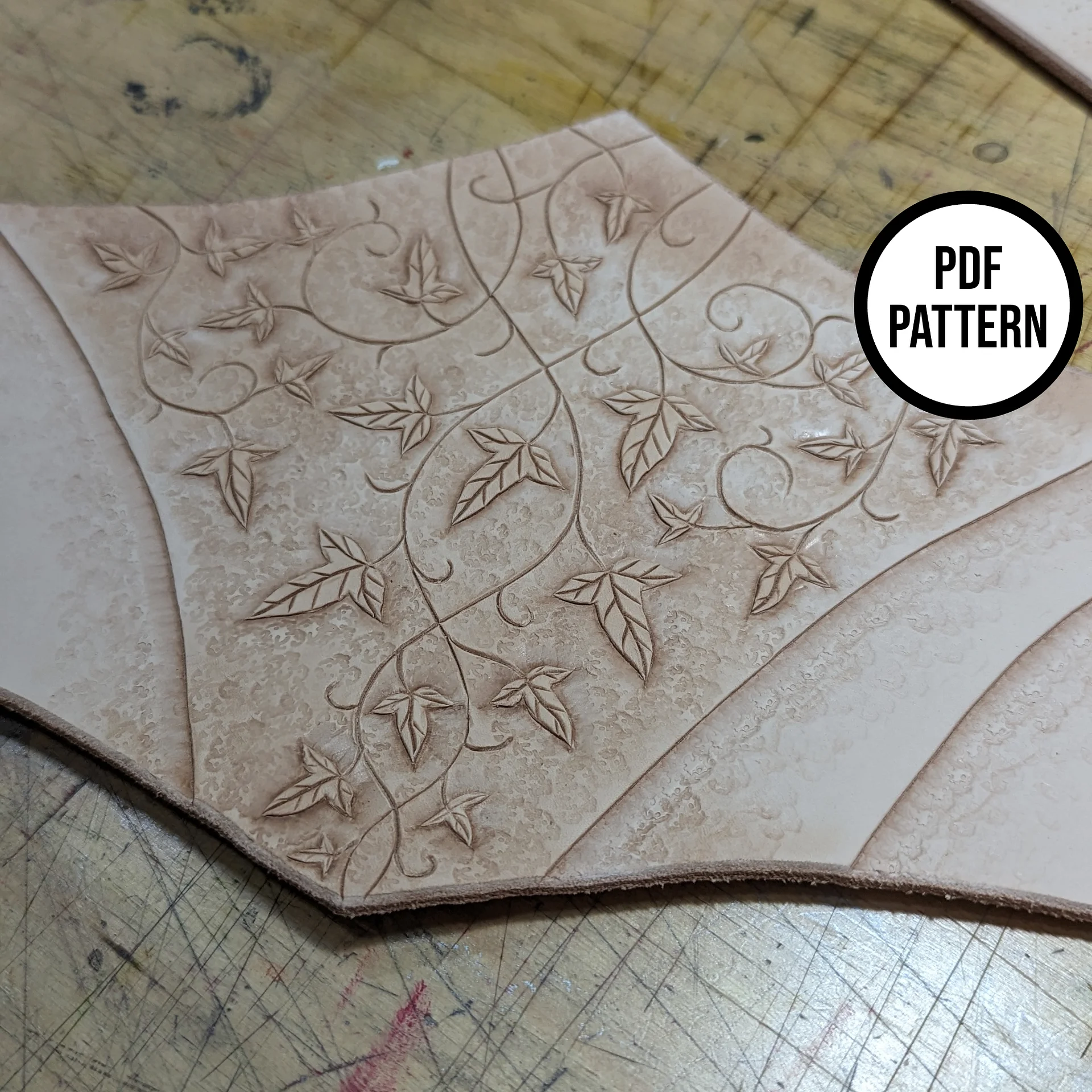 Leather Corset Belt with Vines & Mallorn Leaves - PDF Pattern for Leatherwork product image (5)