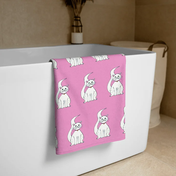 White Cat (art by Dina R.) acrylic painting picture - Towel product image (2)