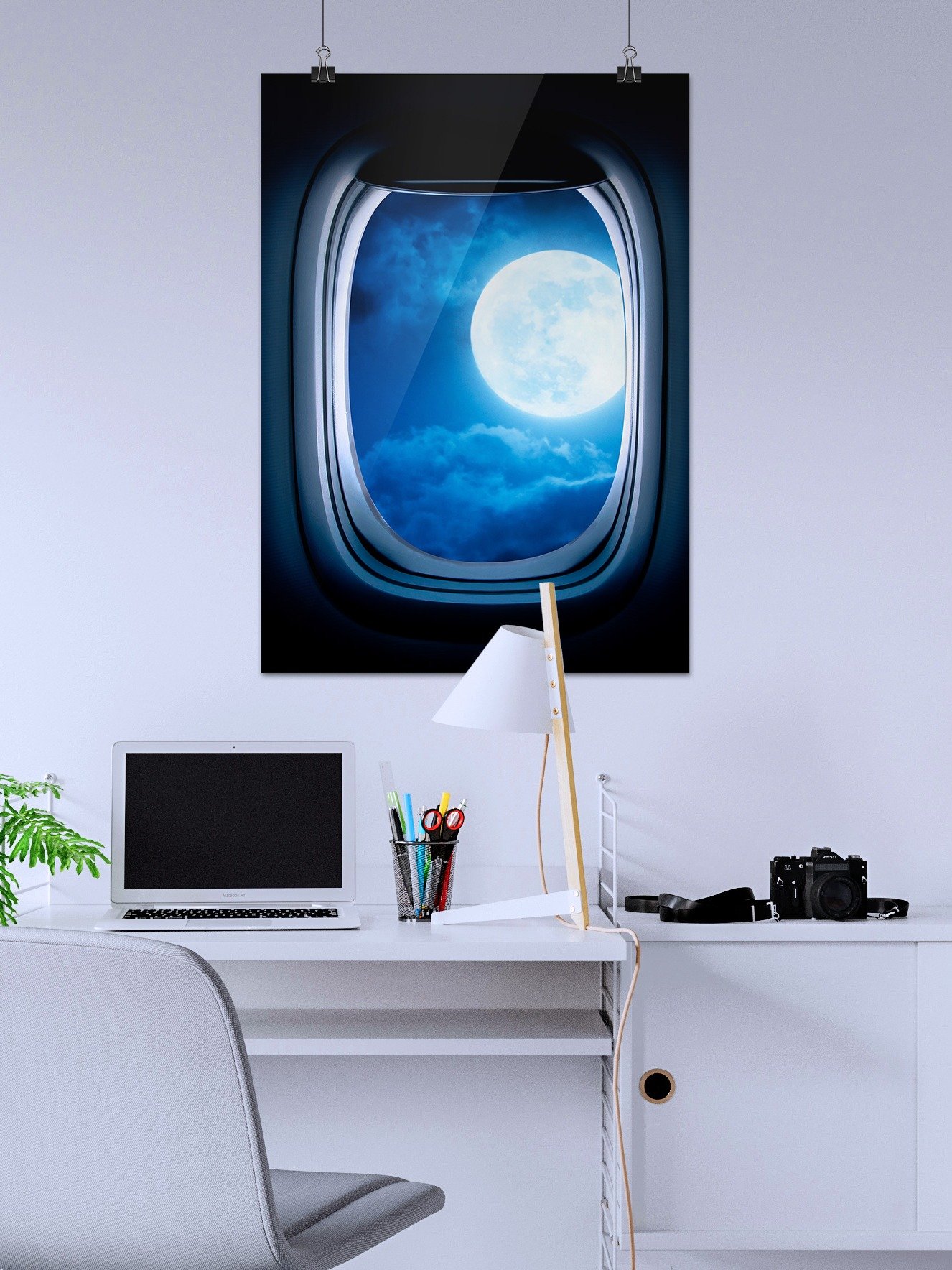Airplane porthole/window and Moon — Photo paper glossy poster. Space poster, space print, travel gift product image (2)
