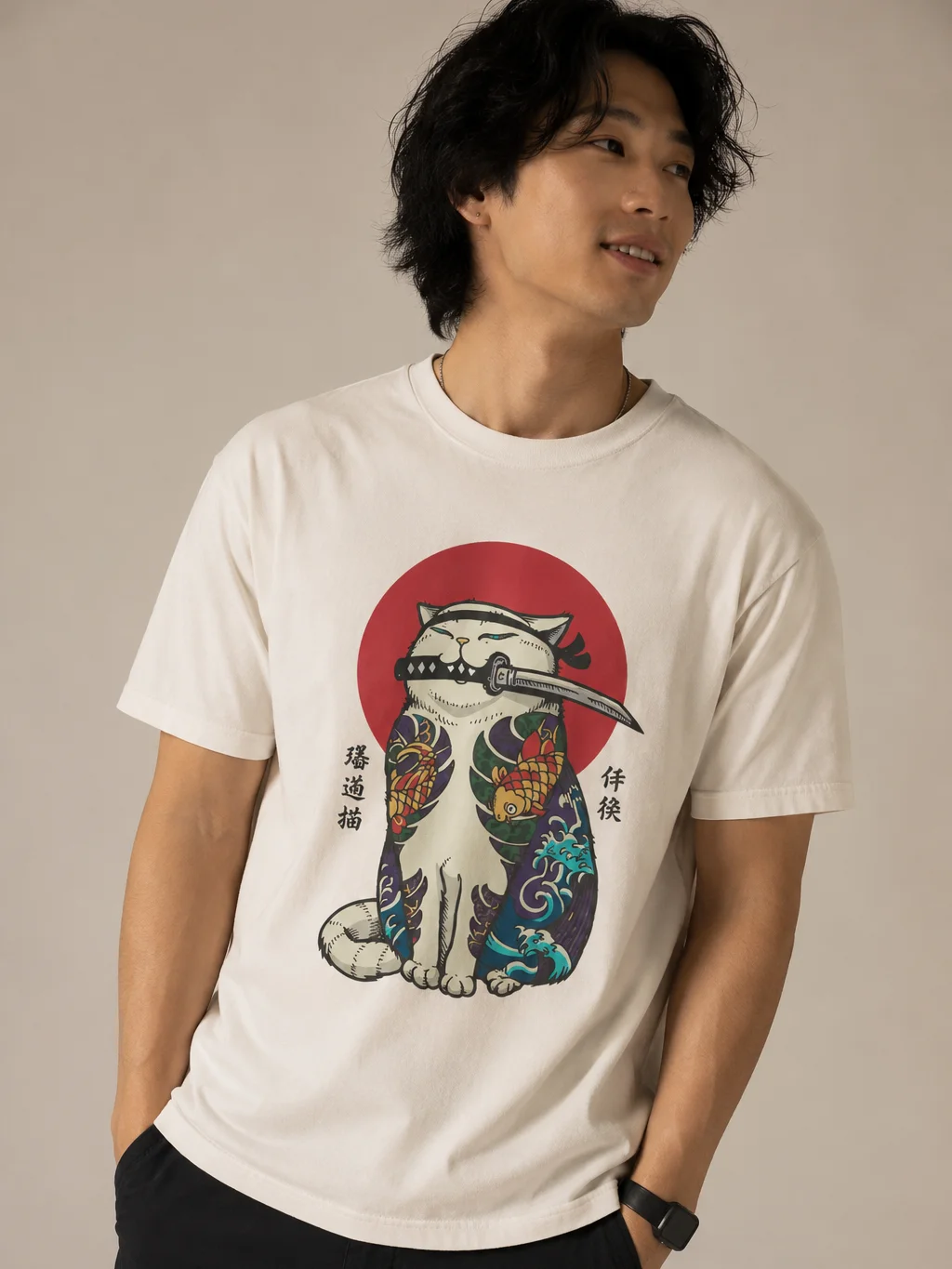 Yakuza Cat Samurai T-Shirt – Japanese Tattoo Style Warrior Cat Tee for Cat Lovers product image (1)