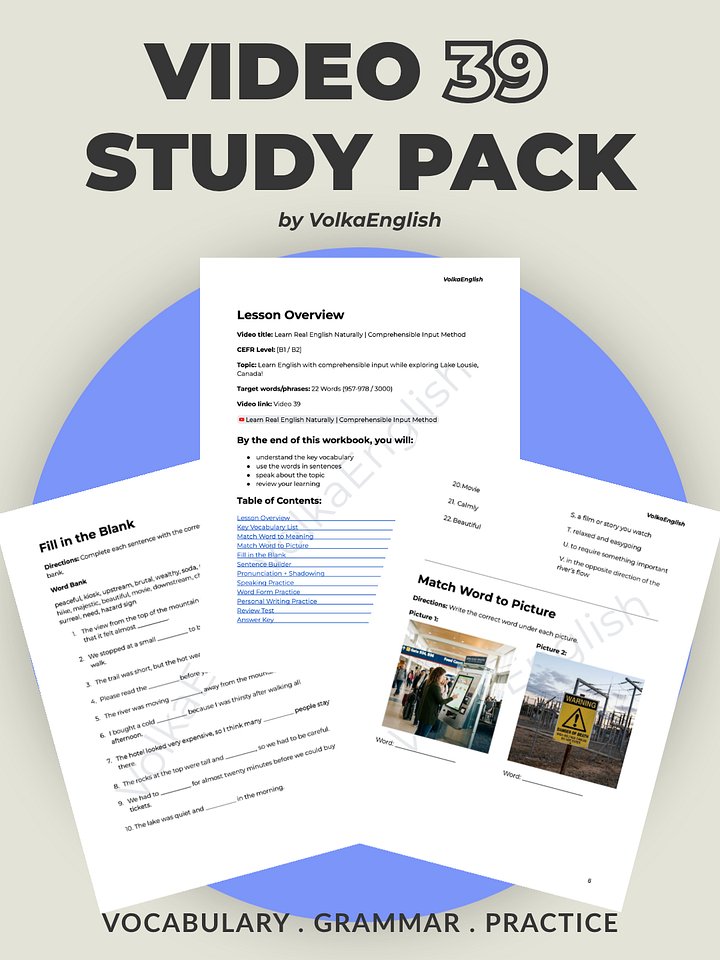 Learn Real English Naturally | Comprehensible Input Method - Video 39 Study Pack product image (1)