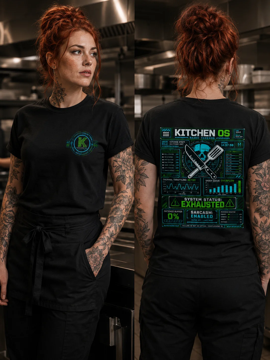 Kitchen OS™ — System Status: Exhausted | Chef Edition Heavyweight Tee product image (2)