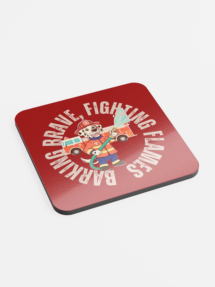 barking brave fighting flames cork coaster product image (2)