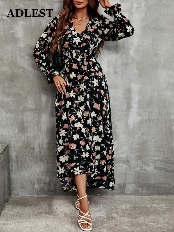ADLEST | Breezaya Floral Print Flounce Sleeve Ruffle Hem Dress Maxi Women Outfit Fall Cloth For Women product image (8)