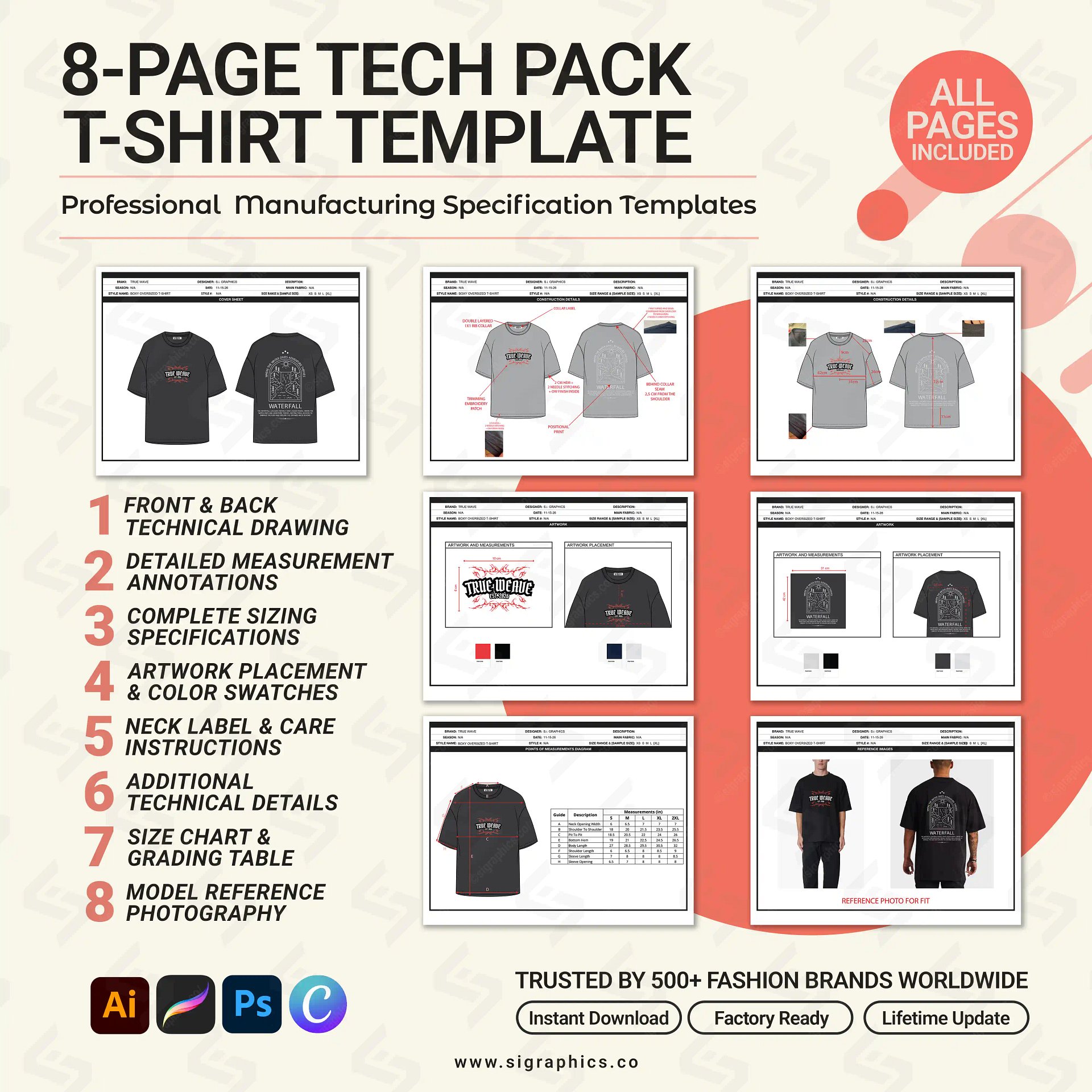 Boxy Oversized T-Shirt Tech Pack Template product image (3)