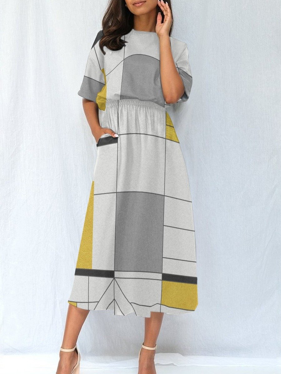 Neutral Geometric Midi Dress | Chic Everyday Casual Dress product image (2)