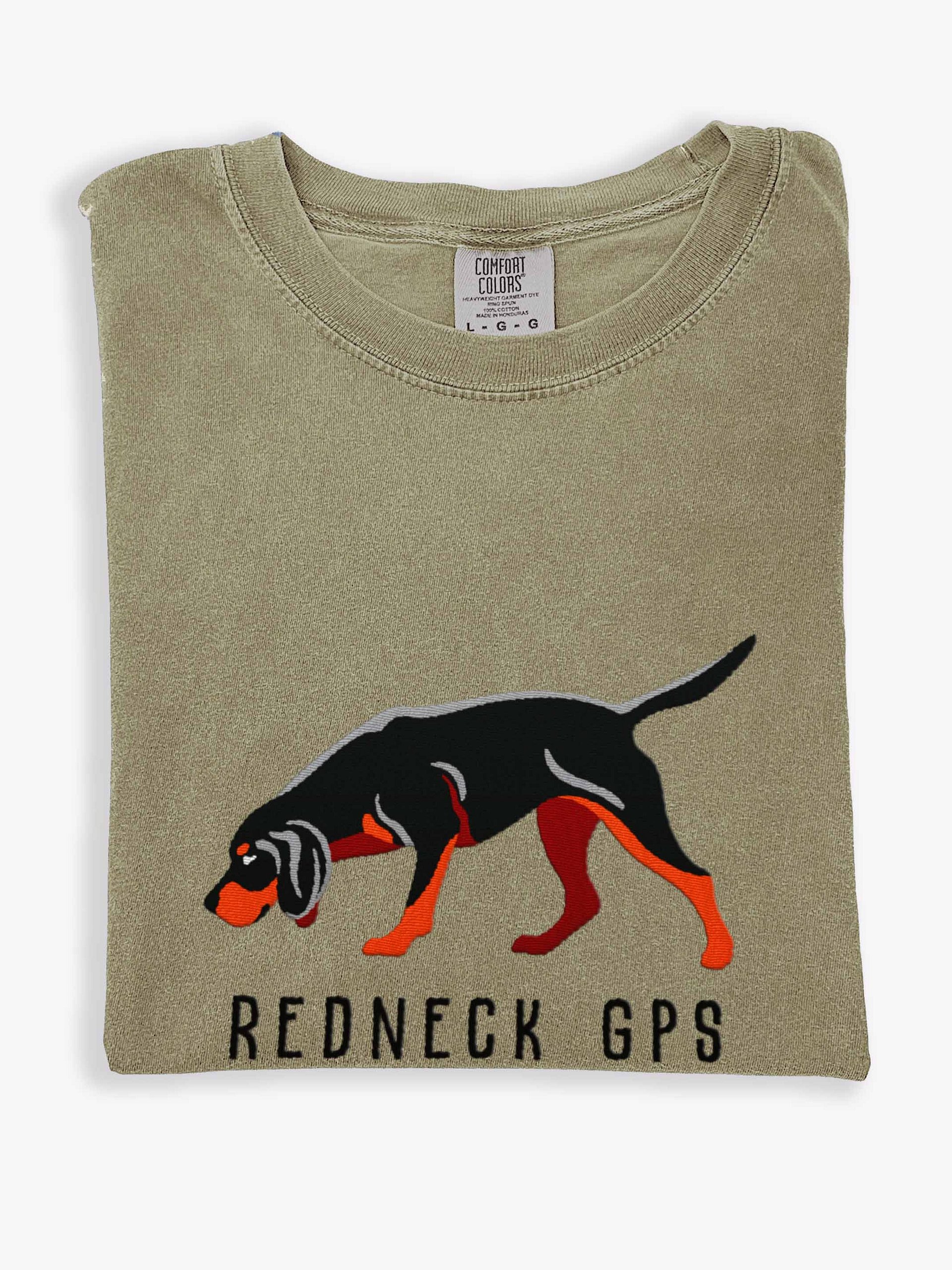 Redneck GPS T-Shirt(Embroidered) of a Black & Tan Coonhound product image (1)