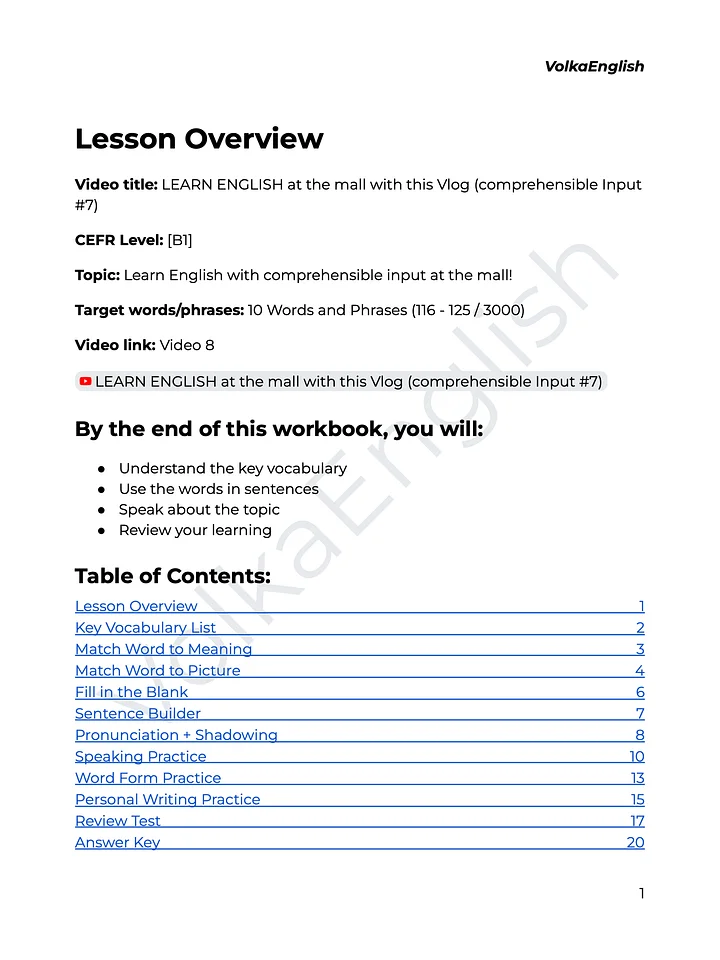 LEARN ENGLISH at the mall with this Vlog (comprehensible Input #7) - Video 8 Study Pack product image (2)