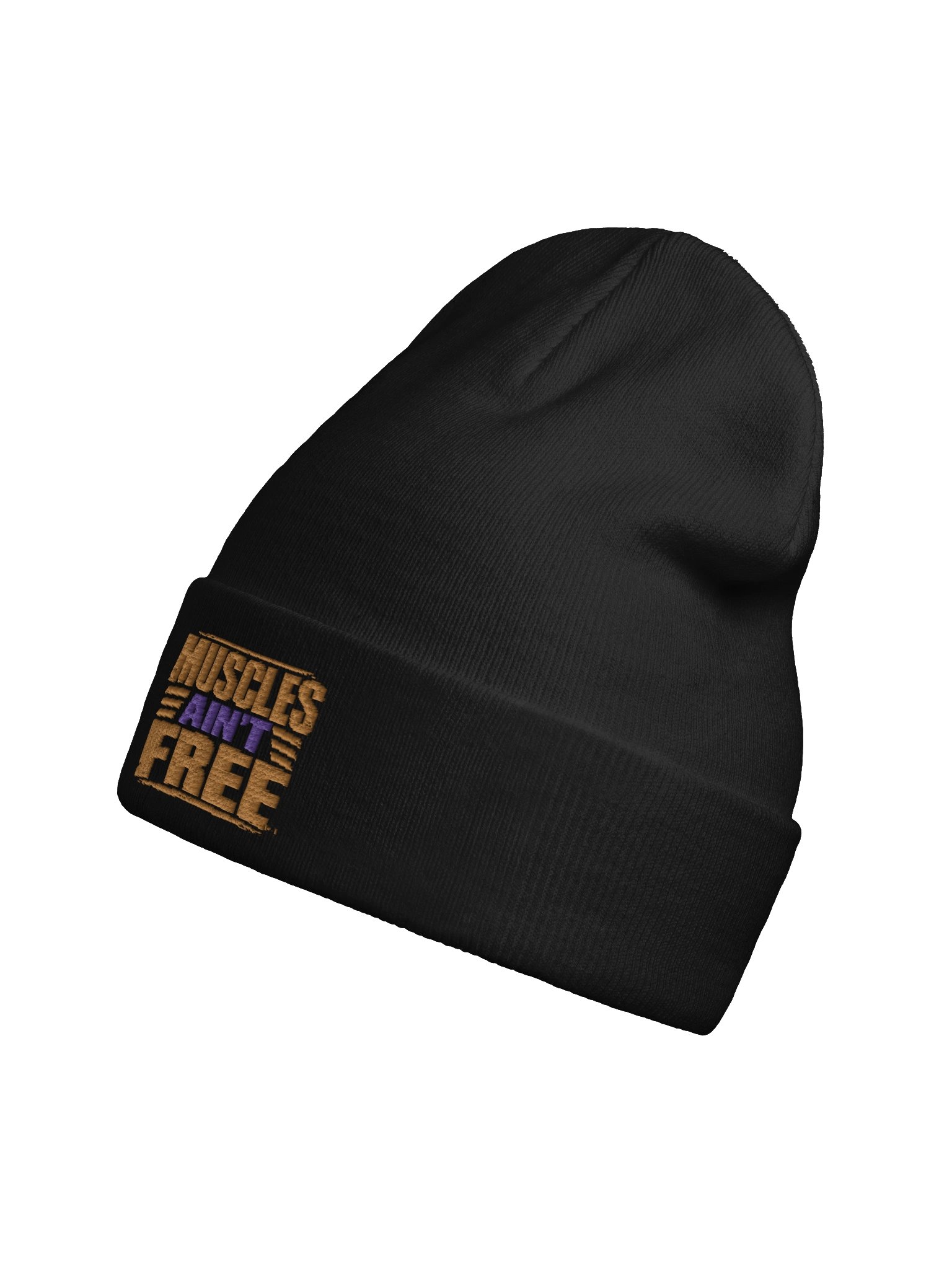 The "Muscles Ain't Free" Royal Gold & Purple Knit Beanie (Otto Cap) product image (10)