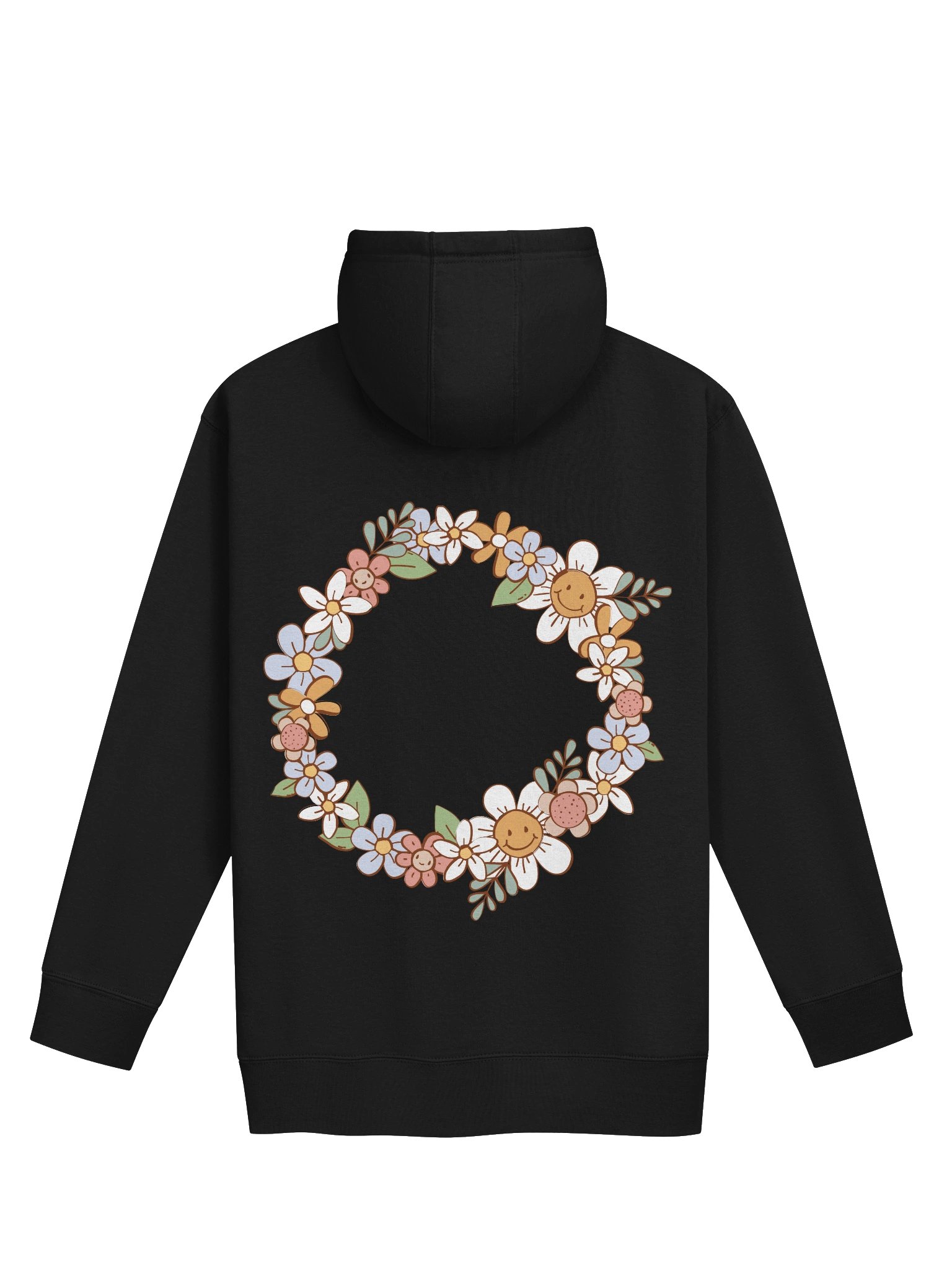 Retro Daisy Wreath Hoodie | 70s Flower Power Front & Back Design product image (2)