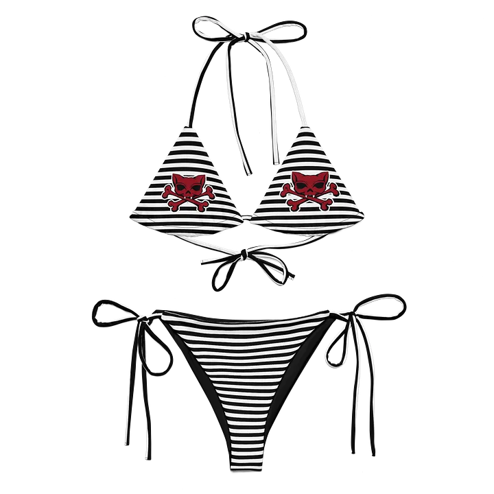 White and Blaque Red Kat Skull Stripped Bikini product image (1)