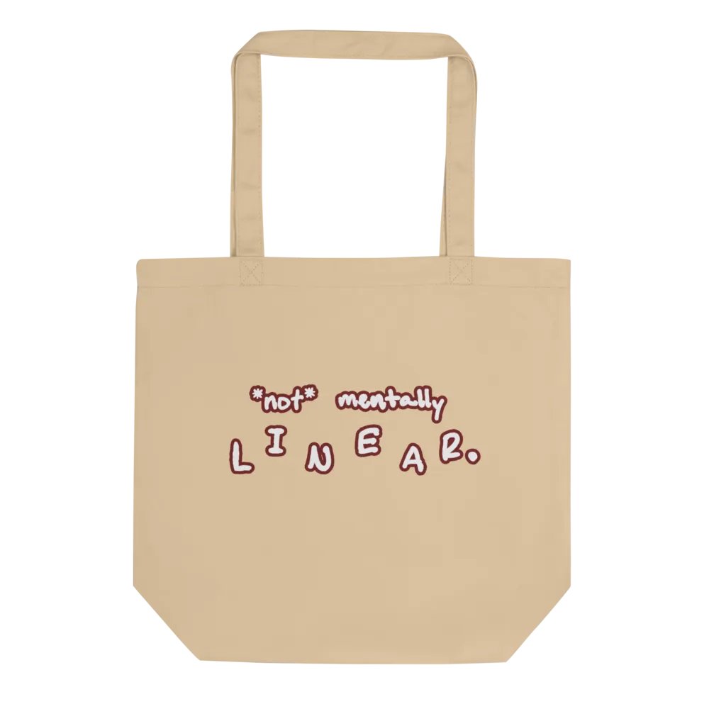 *not* mentally linear (lined design, #6D1616) tote bag product image (4)