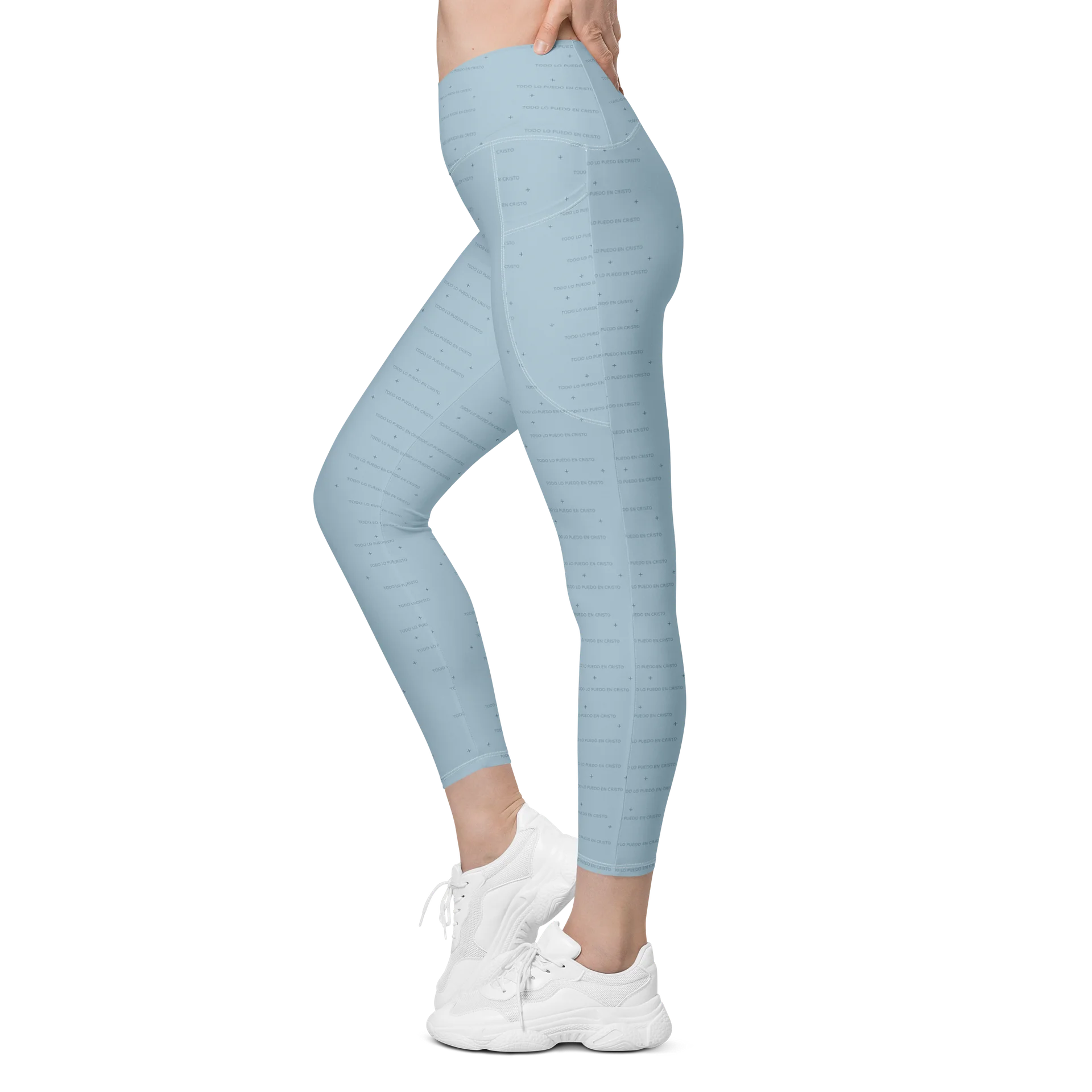 Crossover Leggings with Pockets — Women Who Lift (Baby Blue) product image (7)
