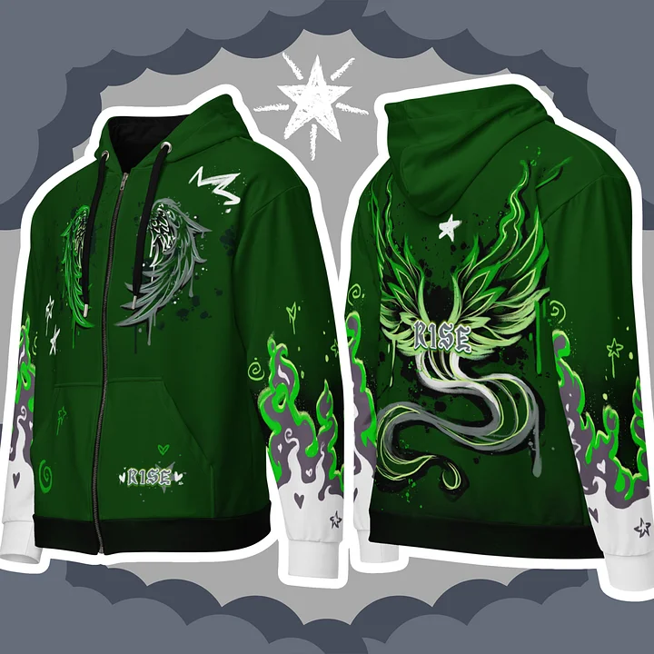 RISE Collection: Subtle Aromantic Pride Phoenix Zip Hoodie - GREEN product image (1)