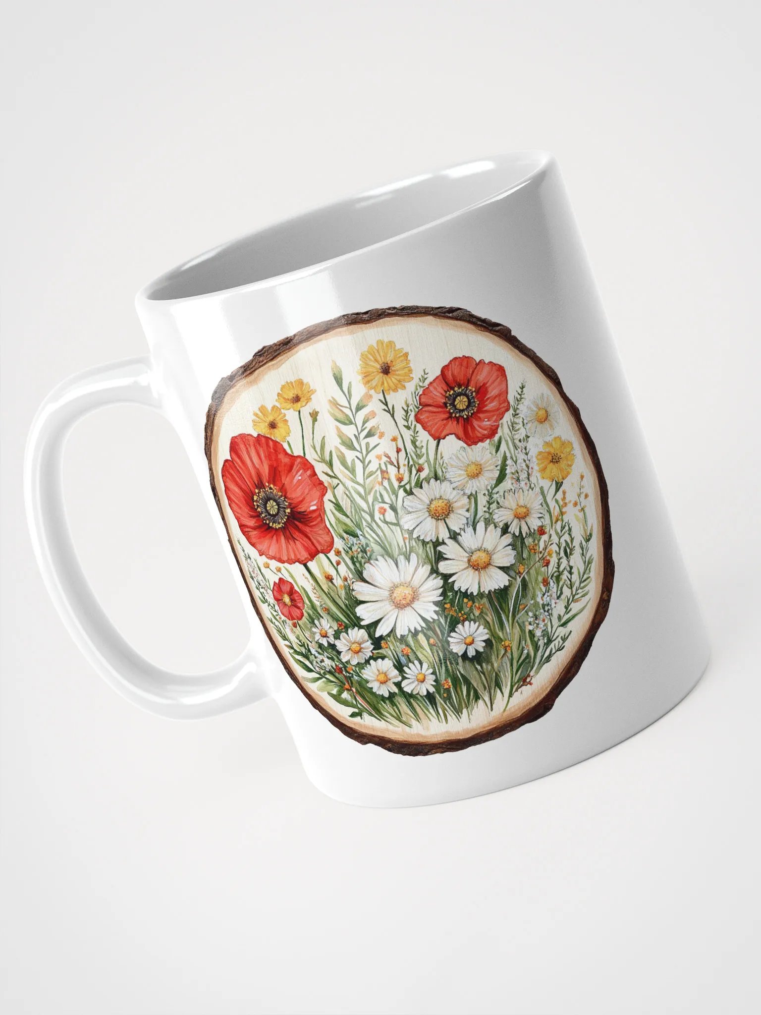 Poppy Wildflower Round Wood Art Ceramic Mug product image (8)