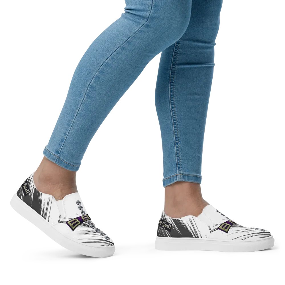 BBG White with Black Swirls Diamond Cross Women's Slip On product image (9)