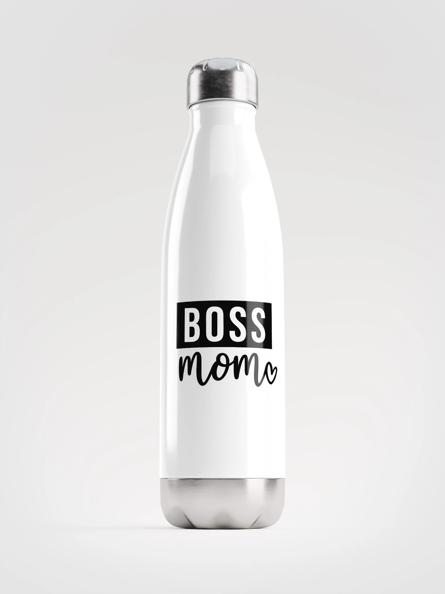 Boss Mom Water Bottle – Sleek Hydration with Bold Black Typography & Heart Detail product image (1)
