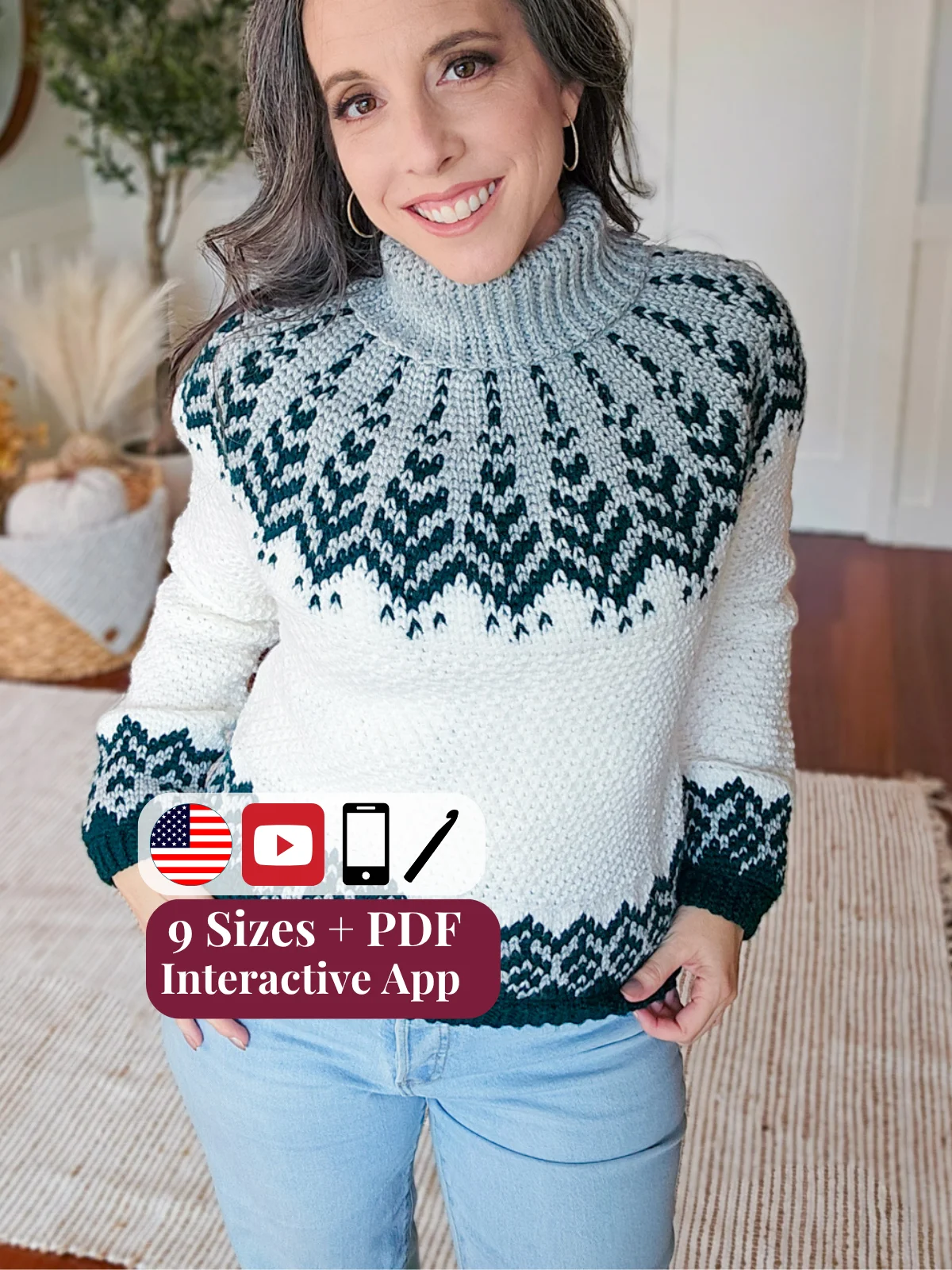 Pine Fair Isle Crochet Sweater Pattern product image (1)