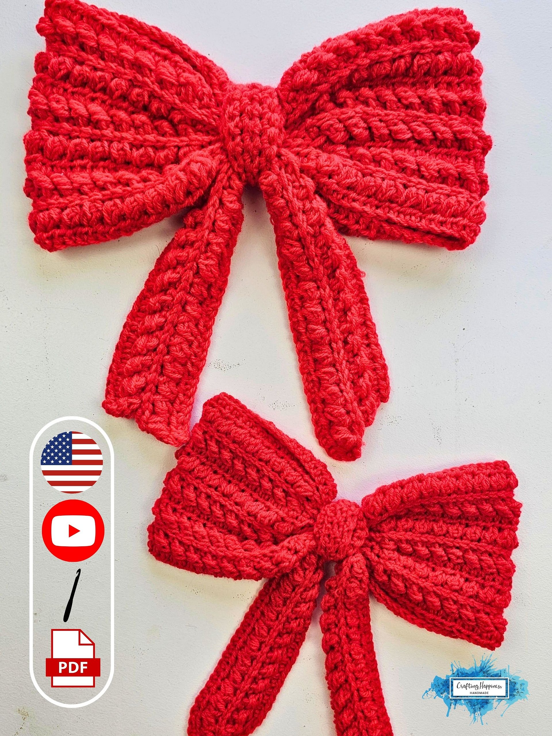 CROCHET PATTERNS + VIDEO | Xmas Bow Pattern pdf | Tree Wreath Gift Decor | Moon Fern Christmas Collection | Holiday Decor product image (1)