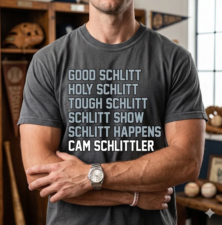 Cam Schlittler "Schlitt Happens" Funny Baseball & Sports Tee product image (1)