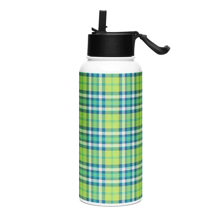 Lime Green and Turquoise Plaid Water Bottle product image (2)