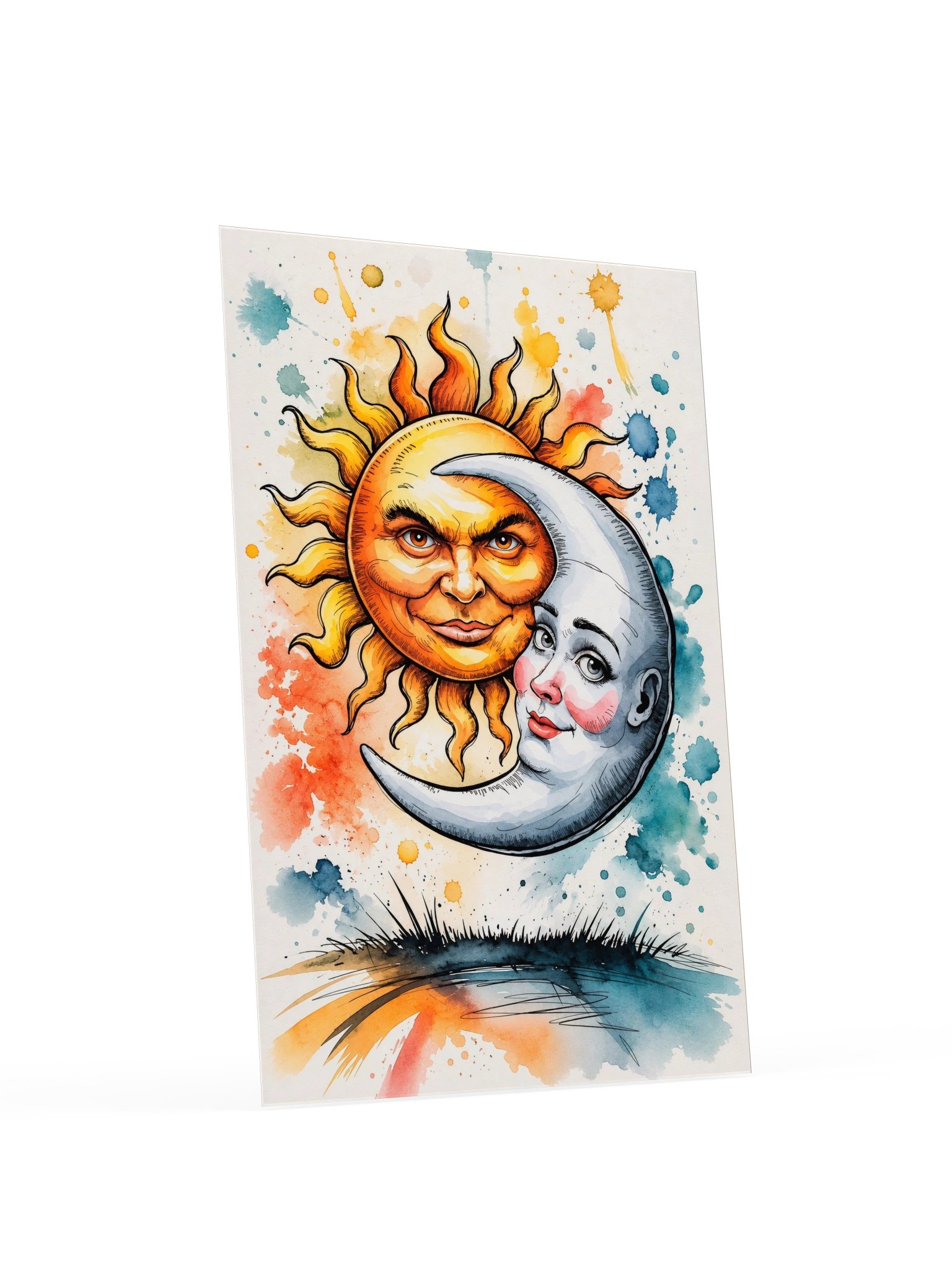 Celestial Mischief – Whimsical Sun & Moon - Watercolor Art Premium Poster product image (4)