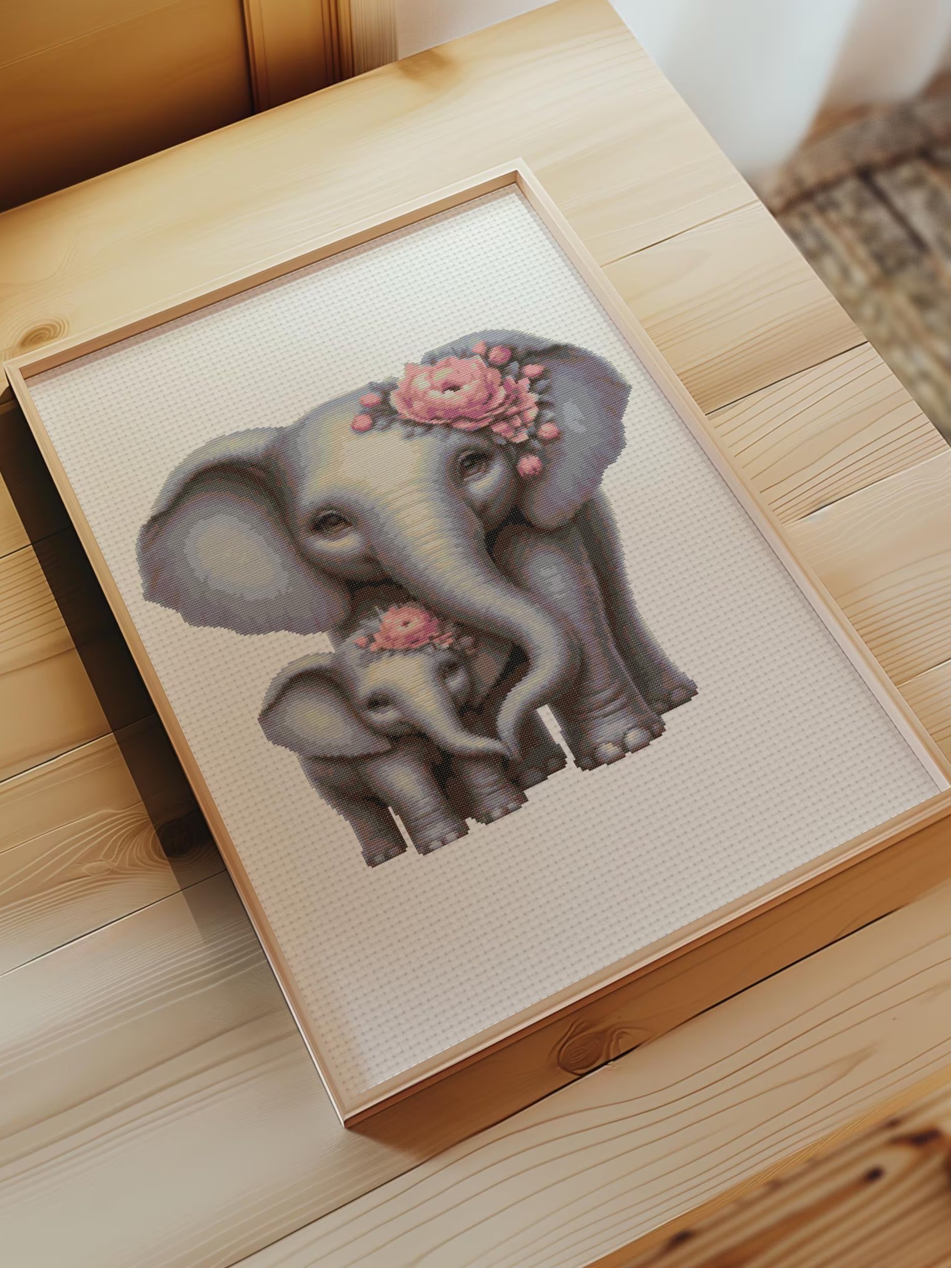Elephant Embrace Cross Stitch Pattern product image (6)