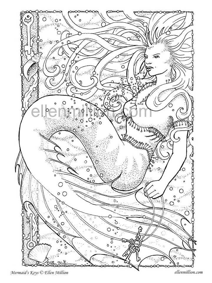Mermaid's Keys - Digital Coloring Page product image (1)
