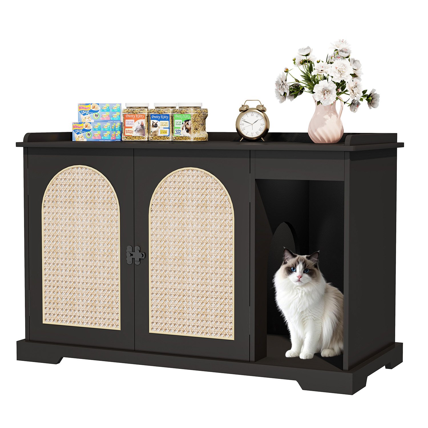 Black Hidden Cat Litter Box Furniture Indoor Wooden Cat Litter Box Enclosure with Double Movable Doors and Divider for Living Room Washroom product image (2)