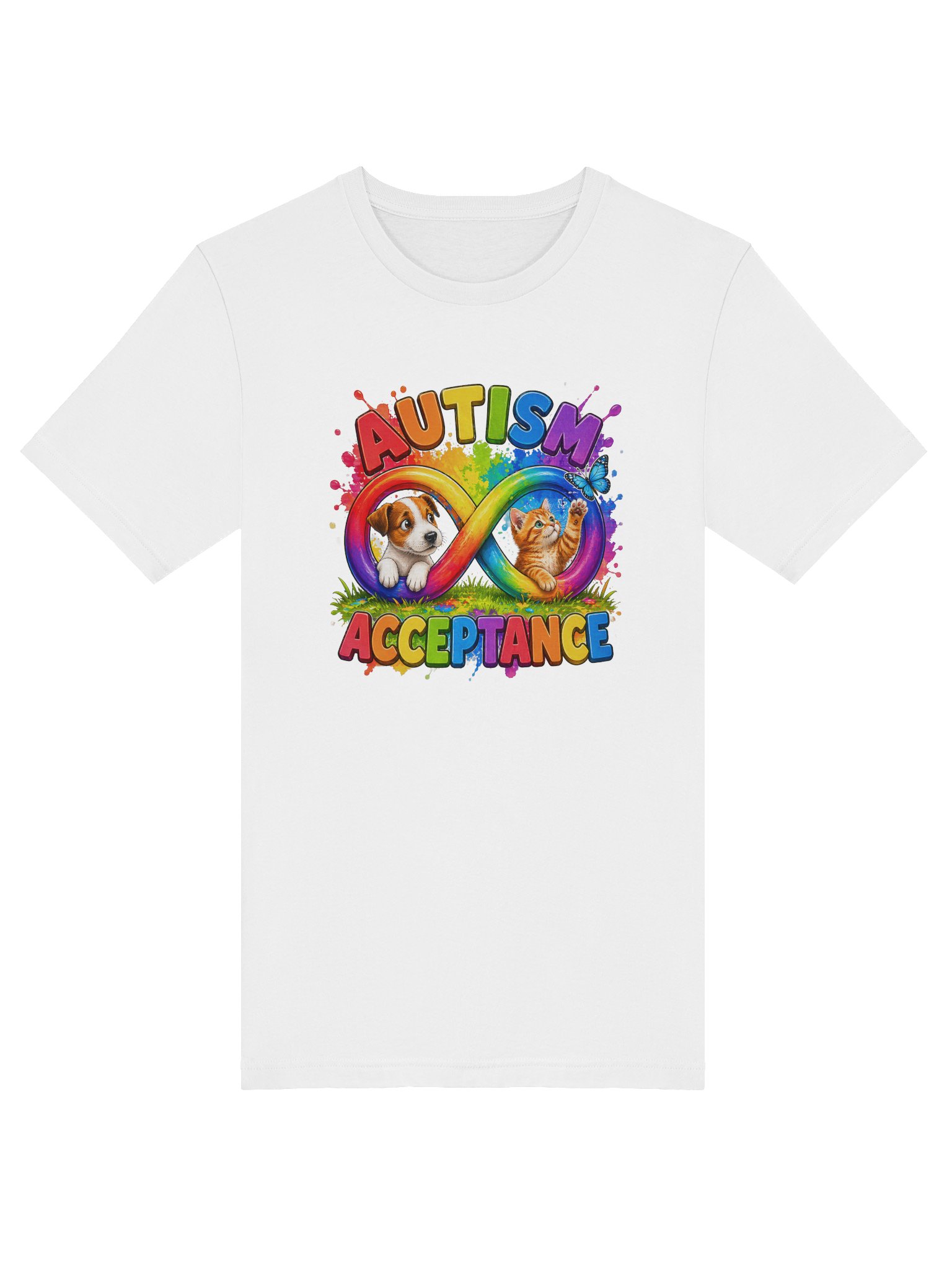 Puppy and Kitty Autism Acceptance & Inclusion Tee with Infinity Symbol Rainbow product image (9)