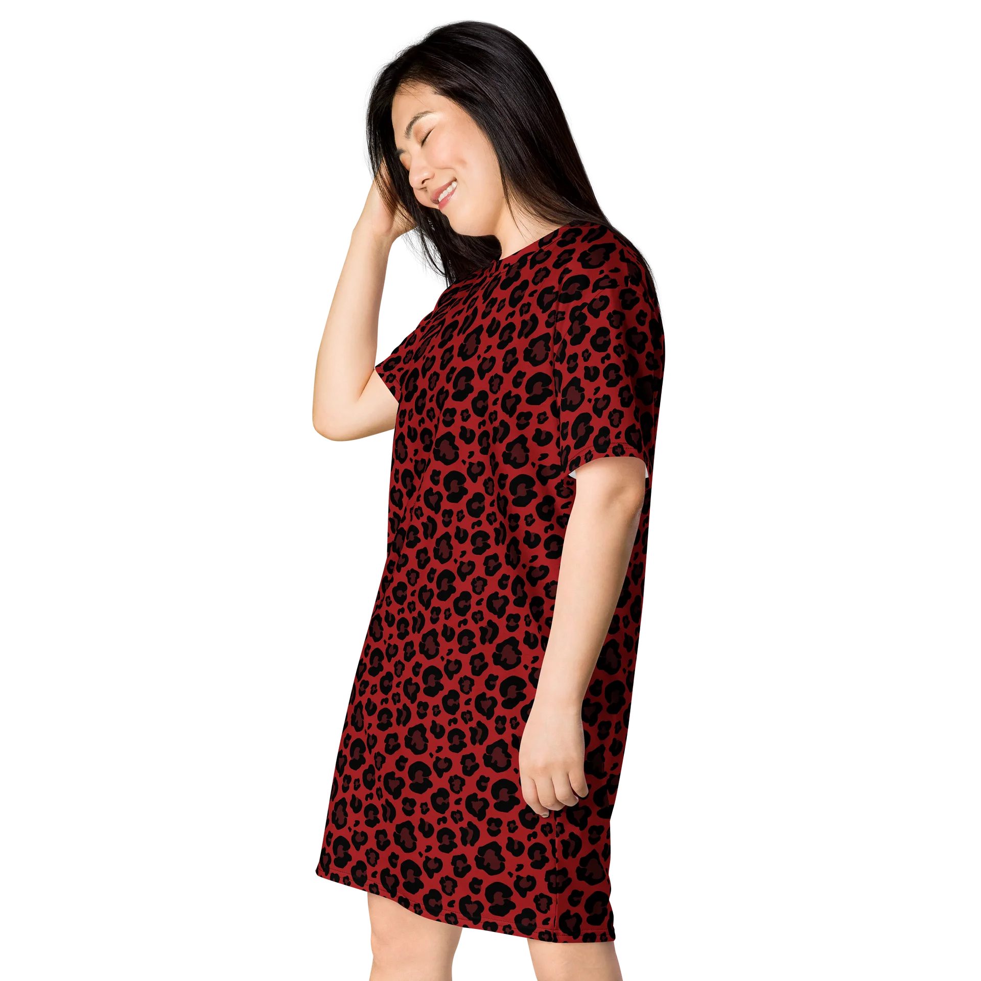 Stylish Red Leopard Print T-Shirt Dress product image (3)