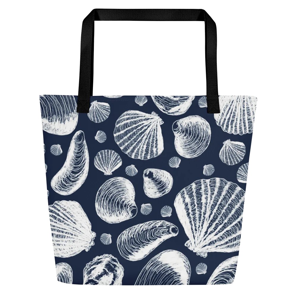 New England Tidal Treasures | White Shell Illustrations on Dark Blue | Tote Bag by Monique Faella Designs™ product image (3)