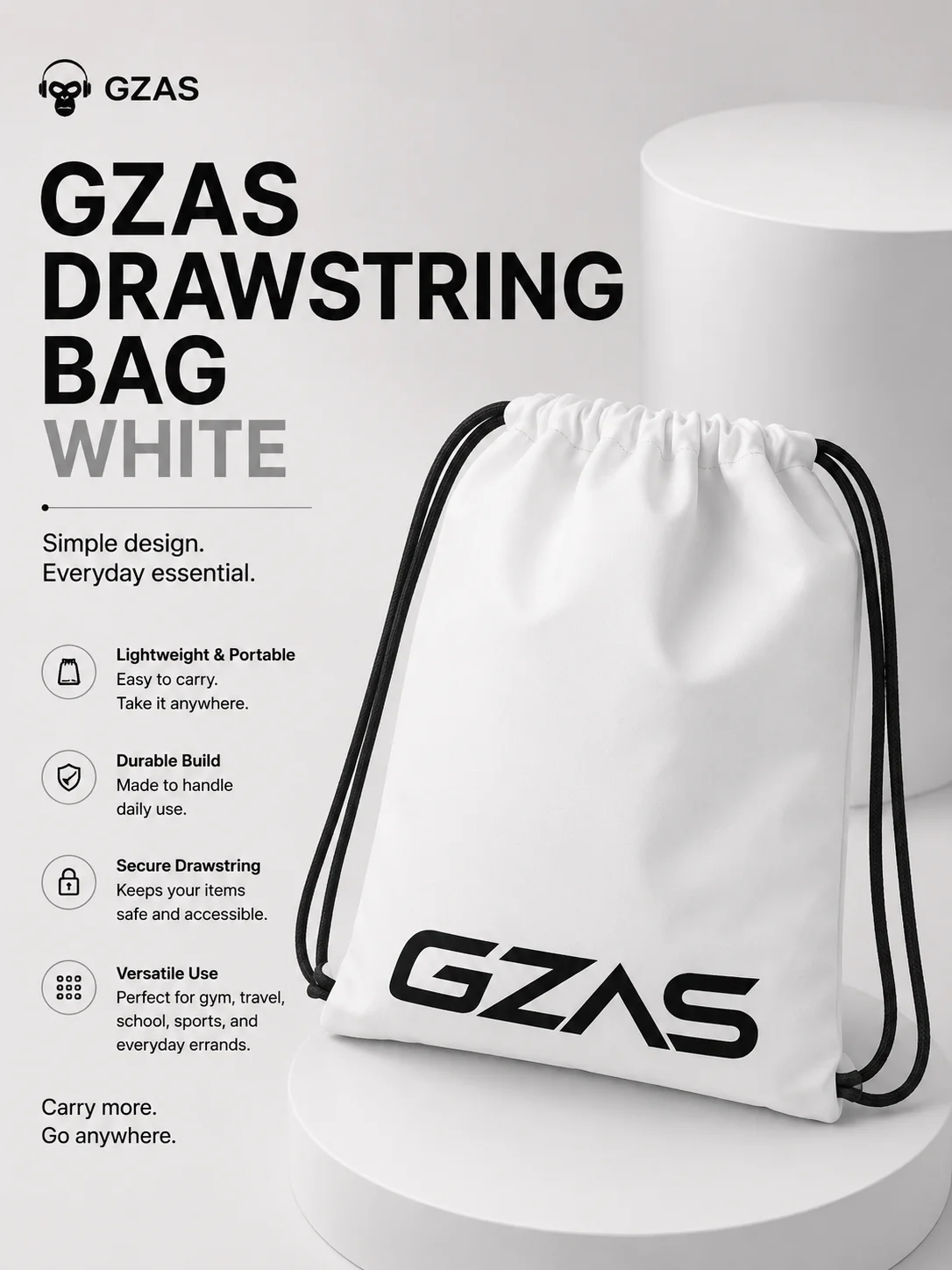 GZAS Drawstring Bag White product image (2)