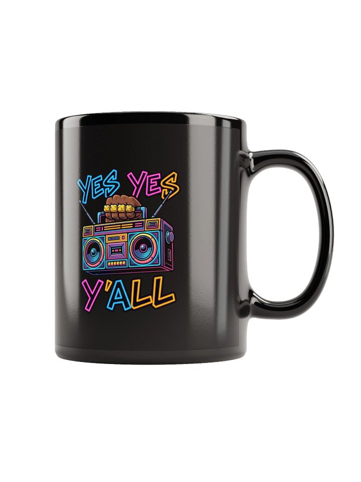 Yes Yes Y’all Hip Hop Mug – Black Boombox Coffee Cup for Rap Lovers product image (1)