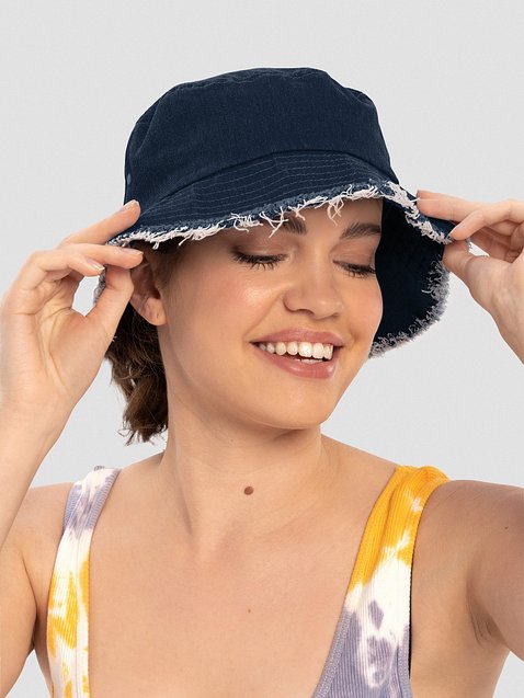 Photo showing Capstone Distressed Denim Bucket Hat