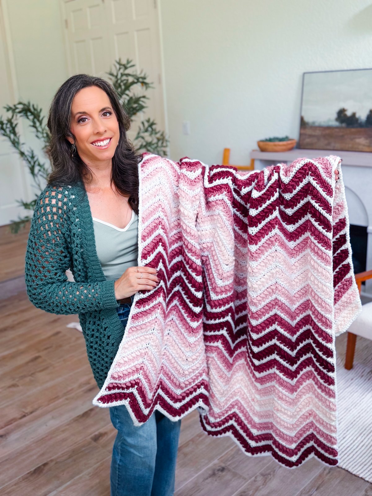 Wheat Stitch Crochet Ripple Chevron Blanket Pattern product image (3)