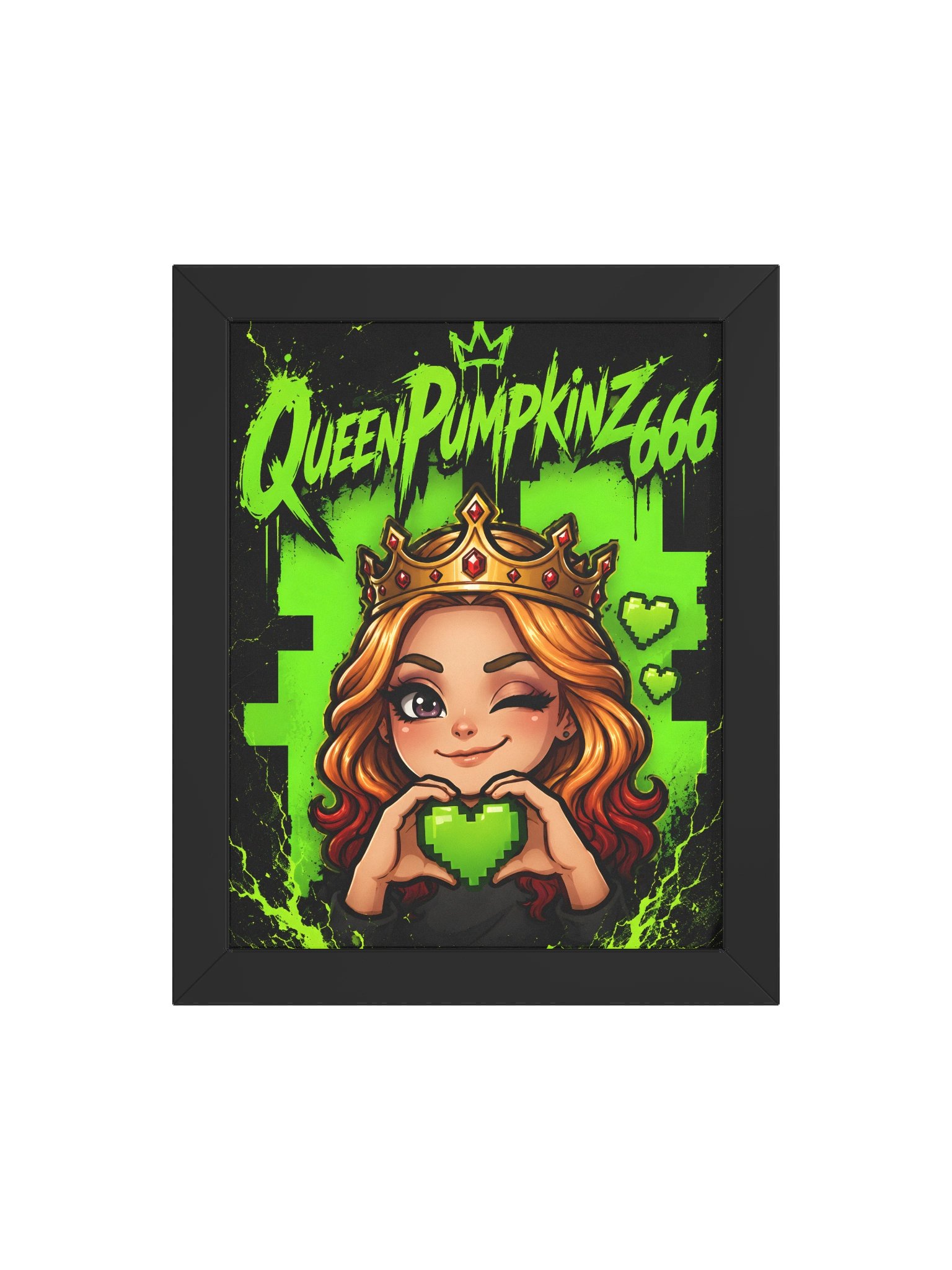 QueenPumpkinz666 Neon Pixel Heart Framed Poster product image (4)