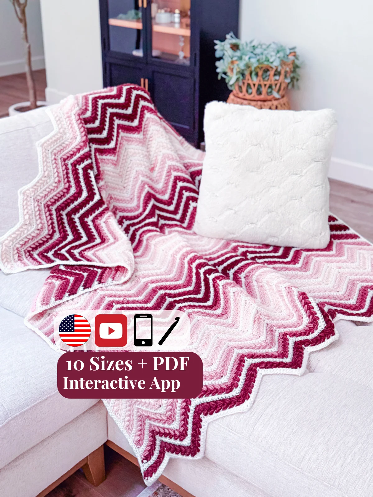 Wheat Stitch Crochet Ripple Chevron Blanket Pattern product image (1)
