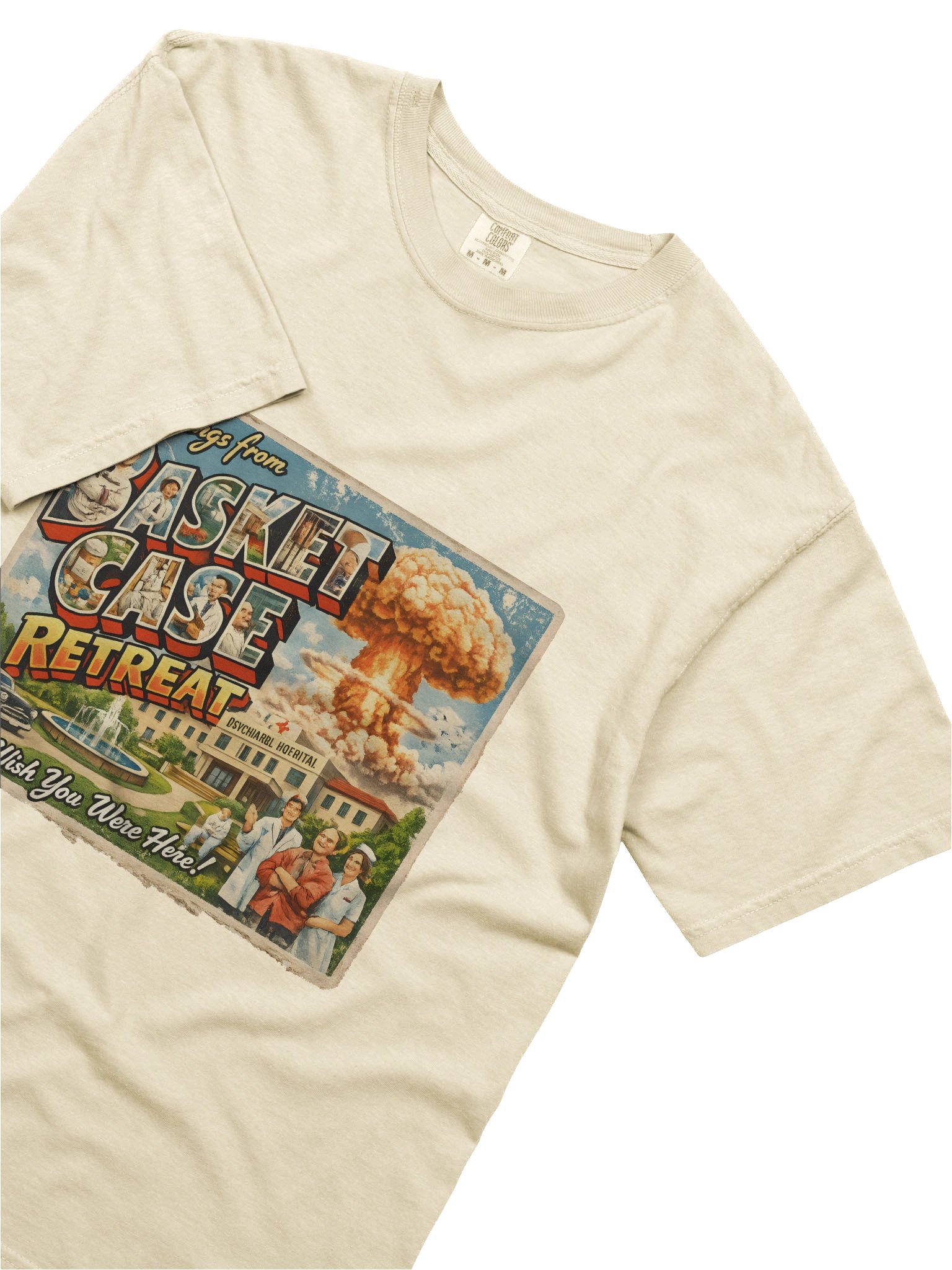 Basket Case Retreat Tee – 90s Retro Apocalypse Postcard Shirt product image (5)
