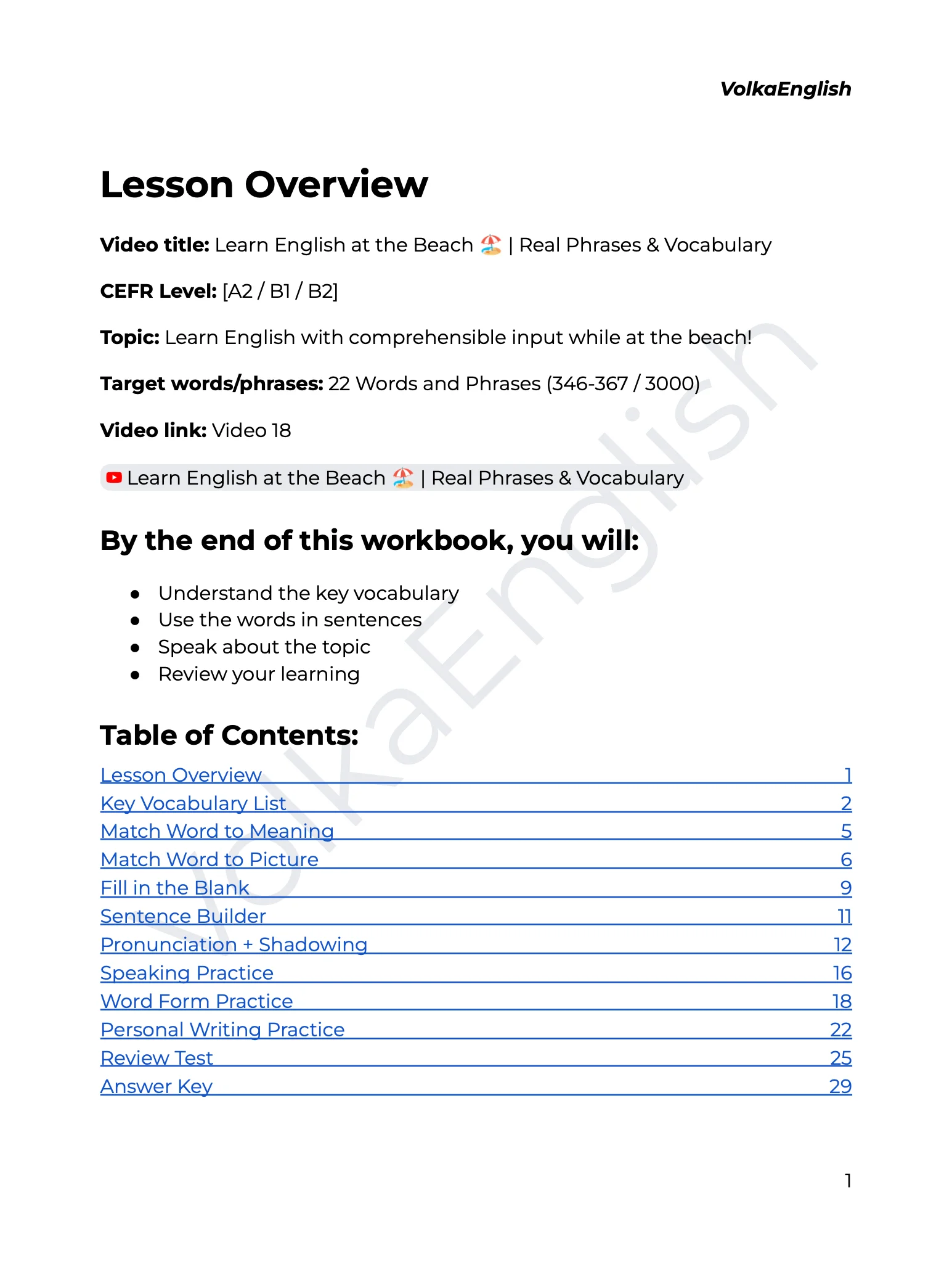 Learn English at the Beach 🏖️ | Real Phrases & Vocabulary - Video 18 Study Pack product image (2)