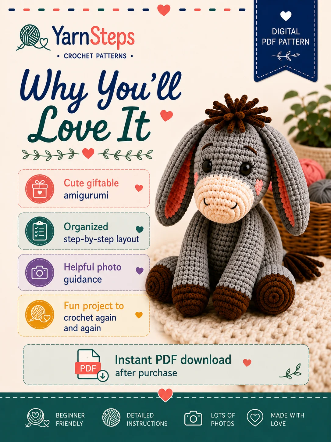 Daisy the Donkey Crochet Pattern PDF product image (2)